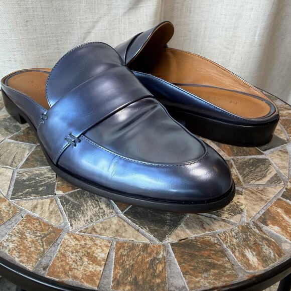 M.Gemi Women’s Leather Slide Loafers Navy Blue Size 37 / US 6.5–7 Made in Italy - Picture 1 of 13